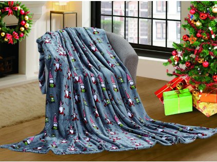 Tmavě šedá vánoční mikroplyšová deka CANDY CANE (Dimensiune 160 x 200 cm)