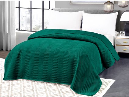 Zelený sametový přehoz na postel se vzorem ARROW VELVET (Dimensiune 200 x 220 cm)