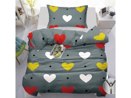 Lenjerie de pat din bumbac COLORED HEART gri