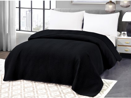 Černý sametový přehoz na postel se vzorem ARROW VELVET (Dimensiune 200 x 220 cm)