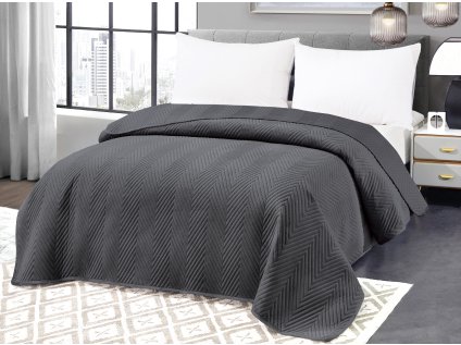 Tmavě šedý sametový přehoz na postel se vzorem ARROW VELVET (Dimensiune 200 x 220 cm)