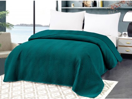 Tyrkysový sametový přehoz na postel se vzorem ARROW VELVET (Dimensiune 200 x 220 cm)