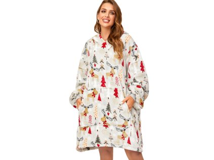 Patura cu maneci si gluga, imitatie de miel YULE HUG gri deschis