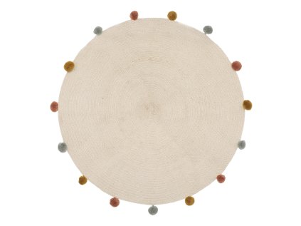 46827 bezovy kulaty koberec pompons 90 cm