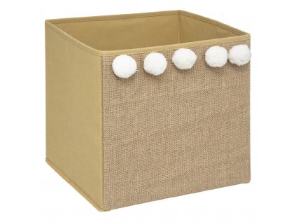 55662 hneda jutova skladaci krabice s bambulemi pompome