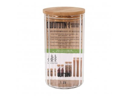 Borcan de sticlă pentru alimente TITICO cu capac din bambus 9 x 16 cm - descoperiți stilul și funcționalitatea într-un singur produs. Accesoriu ideal pentru interiorul dumneavoastră.  