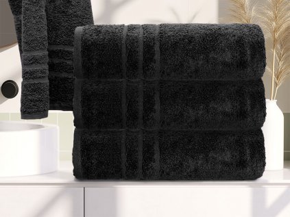 Prosop de corp Classic negru 70x140 cm, 100% bumbac cu bordură modernă