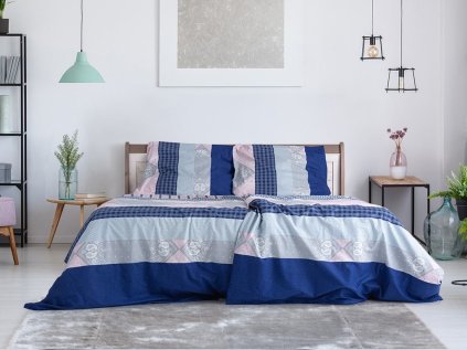 Moderní bavlněné povlečení LUKA modré s elegantním vzorem