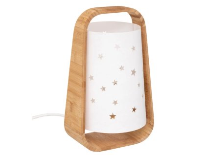 Bambusová dětská lampa STARDUST s hvězdným motivem, 26,5 x 16,5 x 14,5 cm, skandinávský design. Pro žárovku E14.