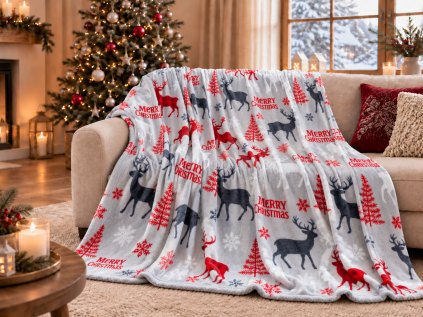 Vánoční mikroplyšová deka MERRY CHRISTMAS DEER šedá