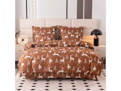 Hnědé povlečení z mikrovlákna WHITE DEER s vánočním motivem sobů
