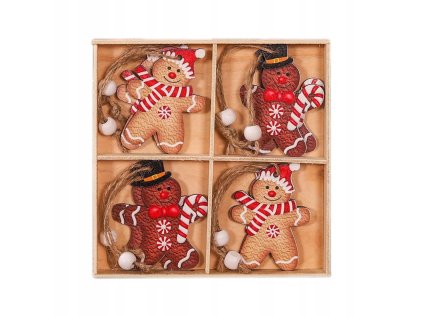 Vánoční sada dřevěných ozdob GINGERBREAD, 12 ks