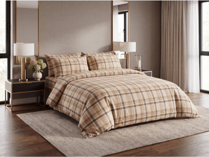 Mikroplyšové povlečení PLAID krémové s elegantním kostkovaným vzorem