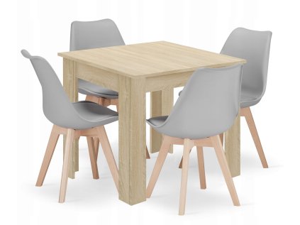 Jídelní set 1+4 MADO 80x80 cm dub sonoma + židle BALI MARK šedá