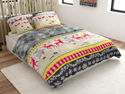 Flanelové povlečení CHRISTMAS TIME barevné s vánočním motivem