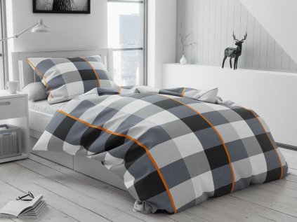 Flanelové povlečení ATRIA šedé – moderní kostkovaný design