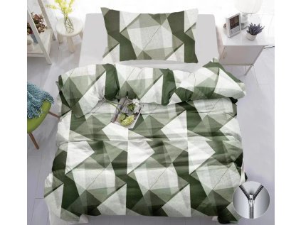 Moderní bavlněné povlečení TRIANGLES zelené s geometrickým vzorem