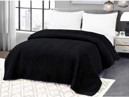 Luxusní černý sametový přehoz ARROW VELVET se vzorem pro stylovou ložnici
