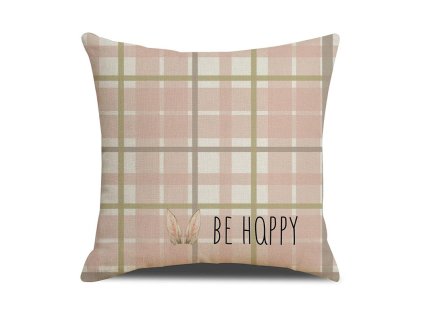 Povlak na polštář BE HAPPY 45x45 cm, růžový, kostkovaný vzor, zapínání na zip, stylový doplněk pro každý interiér.