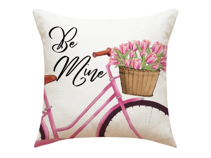 Povlak na polštář BE MINE 45x45 cm, krémový, růžové kolo s tulipány, zip pro snadnou údržbu, romantická dekorace domova.