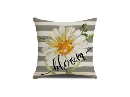 Povlak na polštář BLOOM 45x45 cm, proužkovaný design, motiv kopretiny, zip pro snadnou údržbu, svěží doplněk interiéru.
