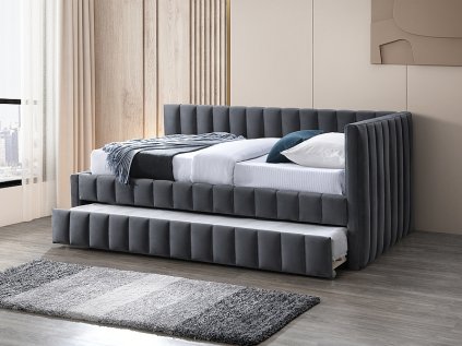 Čalouněná postel ALFIE VELVET s přistýlkou 120x200 cm šedá