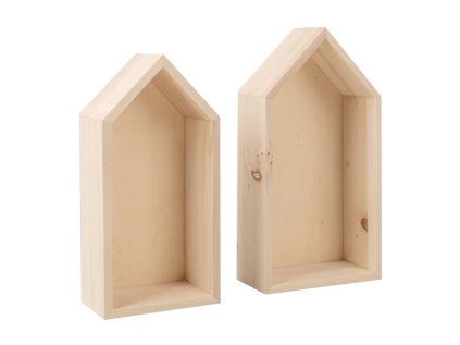 Sada 2 dřevěných poliček LITTLE HOUSES ve tvaru domečku