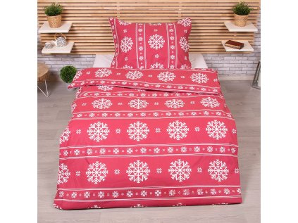 Bavlněné povlečení FROST DREAM, červené – zimní elegance do ložnice