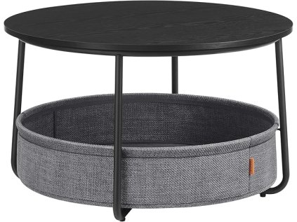 Kulatý konferenční stolek SALMA Ø 75 cm, černá deska, šedý odkládací koš, moderní design pro stylový interiér.