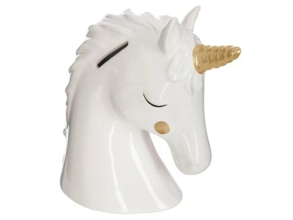 Keramická pokladnička GOLDEN UNICORN 15,5 cm – roztomilý jednorožec se zlatými detaily, naučí děti šetřit a zkrášlí interiér