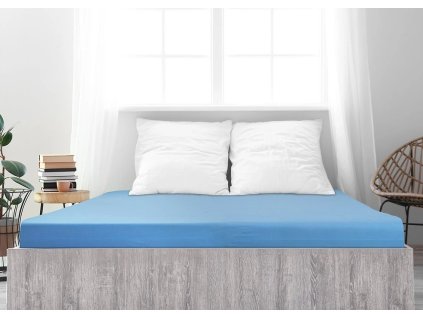 Světle modré jersey prostěradlo z mako bavlny LUXORA 180 x 200 cm pro pohodlný spánek