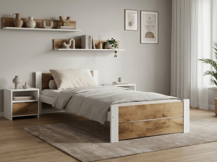 Pat de o persoana IKAROS DOUBLE 90 x 200 cm, stejar artisan/alb