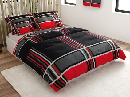 Bavlněné povlečení KARO BLEND červené s moderním károvaným vzorem