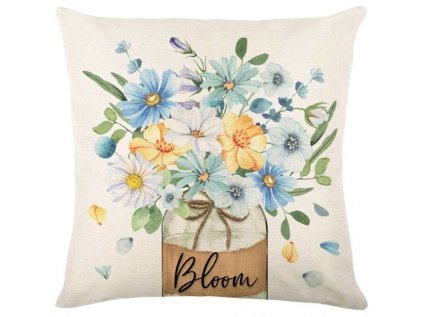 Lněný povlak BLOOM 45x45 cm krémový s květinami