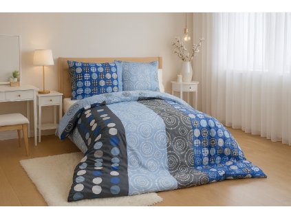 Stylové modré povlečení CIRCLES BLUE s geometrickým vzorem