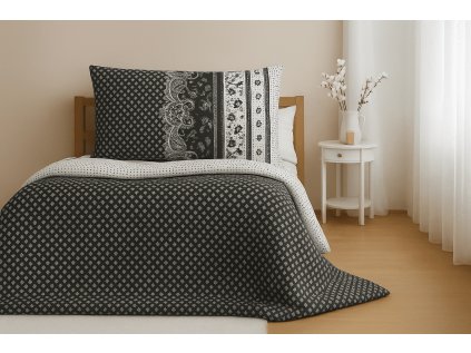 Lenjerie de pat din policoton pentru 2 paturi CANZONE BLACK, negru