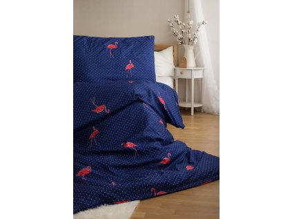 Povlečení FLAMINGOS modré z mikrovlákna s motivem plameňáků
