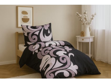 Lenjerie de pat din polibumbac pentru 2 paturi TATTOO, negru