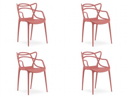 Set 4 bucati scaune din plastic KATO, coral
