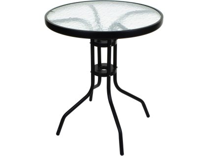 Kulatý zahradní stůl ISLAND 60 cm černý se skleněnou deskou
