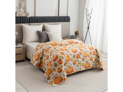 Barevný přehoz na postel AUTUMN PUMPKINS s motivem dýní