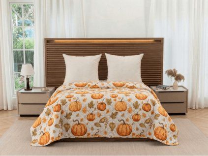 Podzimní přehoz na postel AUTUMN PUMPKINS s dýňovým vzorem