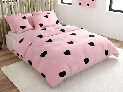 Stylové bavlněné povlečení CORAZON BLEND růžové s motivem srdcí