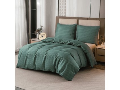Flanelové povlečení ZEFELLE tmavě zelené s jemným geometrickým vzorem