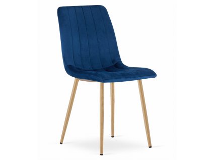 Elegantní modrá sametová židle LAVA s dřevěnými nohami