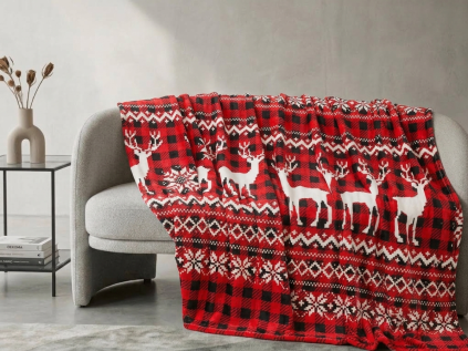 Vánoční mikroplyšová deka NORDIC DEERS, červená