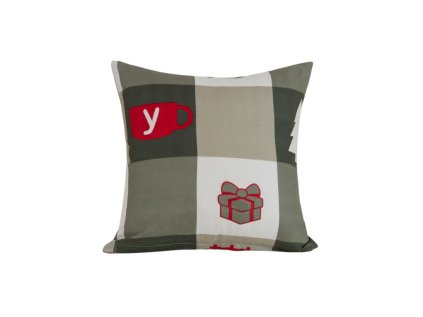 Zelený povlak CHRISTMAS SOCKS z mikrovlákna 45x45 cm s obrázkem dárku a hrnku