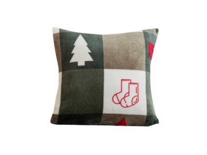 Mikroplyšový povlak CHRISTMAS SOCKS 45x45 se stromečkem a ponožkami