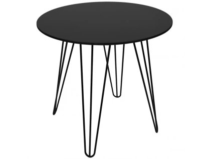 Moderní kulatý jídelní stůl HARRY 90x90 černý s černými kovovými nohami ve tvaru vlasových spon