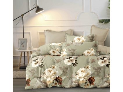 Elegantní bavlněné povlečení CALMELIE zelené s květinovým vzorem